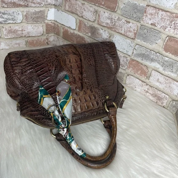 Brahmin Chocolate Brown Crocodile-Embossed Handbag - Picture 4 of 13